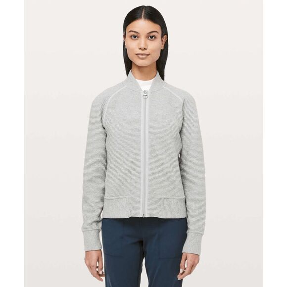 Lululemon On Heathered Core Light Grey Repeat Bomber Jacket Women's Size 4 - Picture 1 of 5